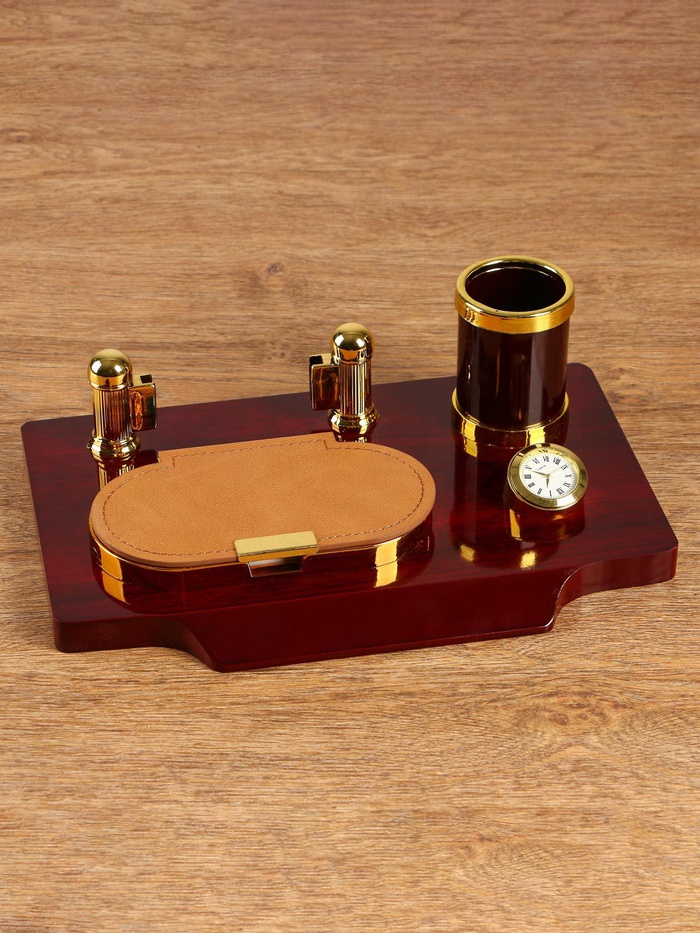 Набор настольный 4 в 1, органайзер с визитницей, красное дерево - Фото 1