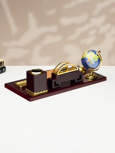 Набор настольный 6в1 (блок д/бумаг, подаст. д/печати, карандашница, часы, визитница,глобус)