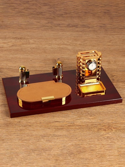 Набор настольный, органайзер 4 в 1 с визитницей, красное дерево