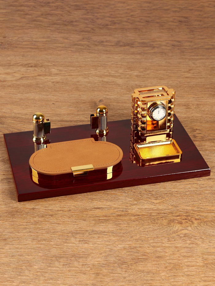 Набор настольный, органайзер 4 в 1 с визитницей, красное дерево - Фото 1