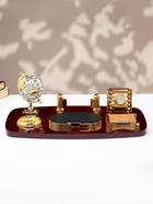 Набор настольный, органайзер 6 в 1 с визитницей и часами, красное дерево - Фото 3