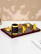 Набор настольный, органайзер 5 в 1 с визитницей и часами, красное дерево - Фото 3