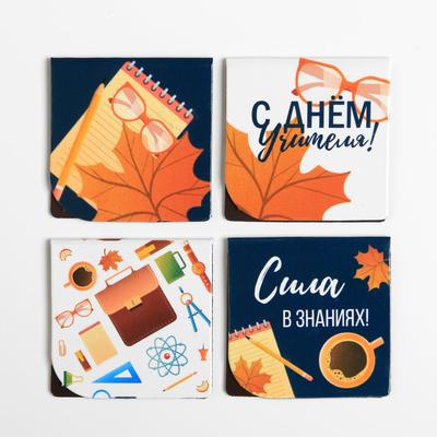 Магнитные закладки для книг, 4 шт., в открытке «С днем учителя»