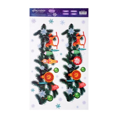 Наклейки на стекло «Новогодние украшения», многоразовые, 20 х 34 см