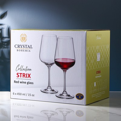Бокалы для вина Strix, 450 мл, набор 6 шт., стекло, прозрачные