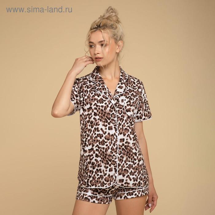 Костюм женский (рубашка, шорты) «Афродита», цвет коричневый/леопард, размер 52 - Фото 1