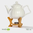 Заварочный чайник BellaTenero «Тюльпан», 700 мл, с подогревом, бамбуковая подставка, фарфор, белый - Фото 1