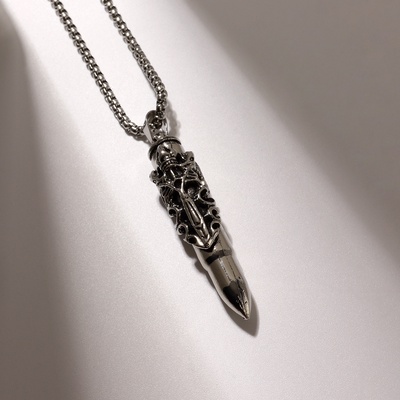 Кулон унисекс «Пуля» резной рисунок, цвет чернёное серебро, 60 см