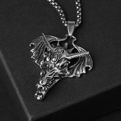 Кулон унисекс «Дракон» голова, цвет чернёное серебро, 60 см