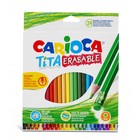 Карандаши 24 цвета Carioca "Tita Erasable", стираемые, 3.0 мм, шестигранные, пластиковые, с ластиком, картон, европодвес - фото 318369141