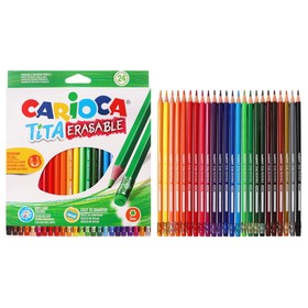 Карандаши 24 цвета, Carioca "Tita Erasable", стираемые, пластик, шестигранные, грифель 3.0 мм, яркие цвета и плавное письмо, европодвес