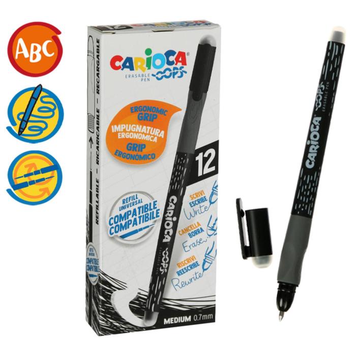 Ручка гелевая "пиши-стирай" Carioca "OOPS", черные чернила, резиновый держатель, узел 0,7 мм - Фото 1