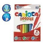 Фломастеры 12 цветов Carioca Doodles, 2.2 мм, супер-яркие, смываемые, картон, европодвес - фото 318369152