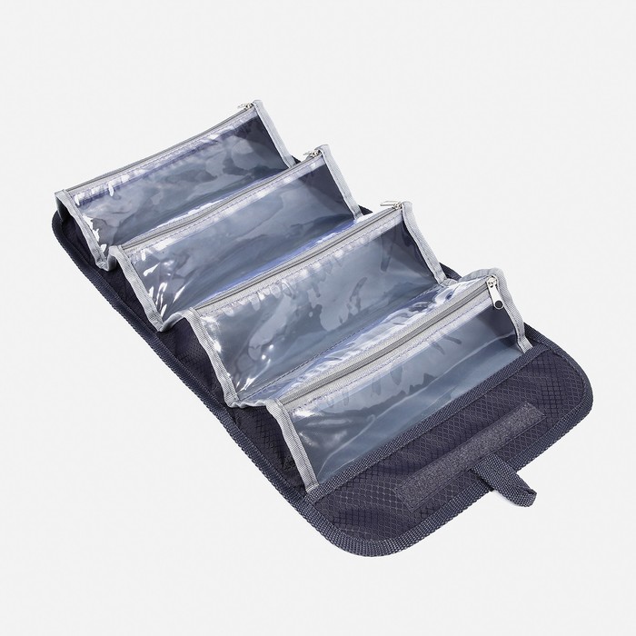 Косметичка, 4 отдела на молниях, цвет серый 20581