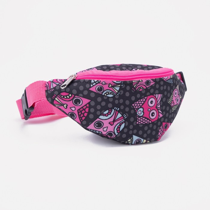 Сумка поясная детская для девочки на молнии, чёрная, розовая - Фото 1