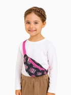 Сумка поясная детская для девочки на молнии, чёрная, розовая - Фото 4