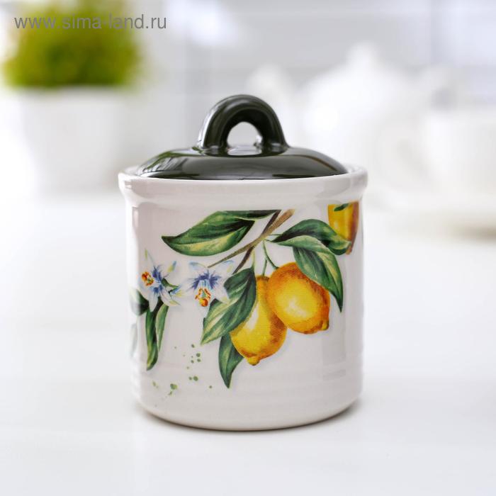 Сахарница-солонка Доляна «Лимон», 150 мл, d=7 см, доломит, белая, зелёная