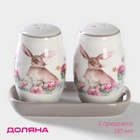 Набор для специй Доляна «Зайка», солонка, перечница, 130 мл, доломит, белый - Фото 1