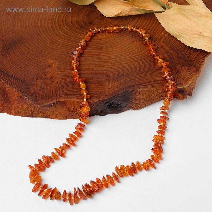 Бусы «Янтарь» крошка через бисер на увеличение, 17гр, цвет коньячный, 49см - Фото 1