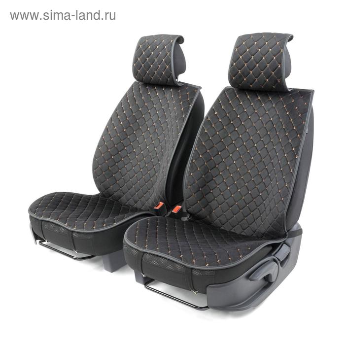 Накидки на передние сиденья Car Performance, 2 шт, алькантара, ромб, черный-бежевый - Фото 1