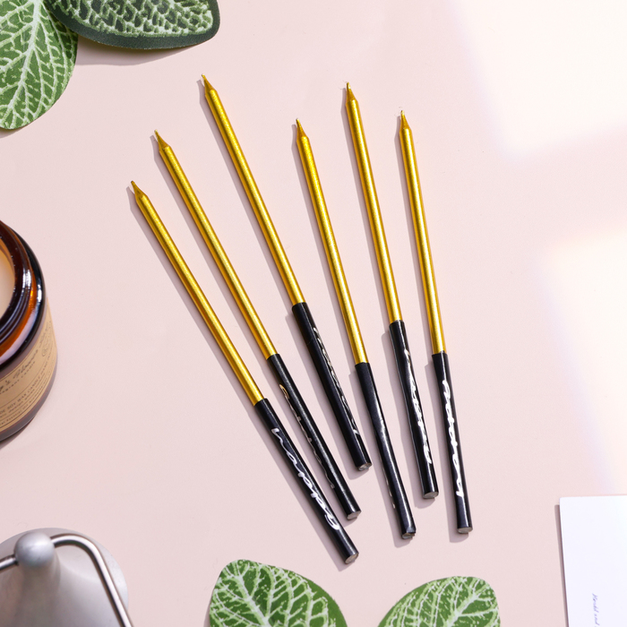 Свечи в торт «Праздник», 6 шт., 14.5 см, золото с чёрным - Фото 1