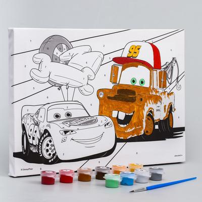 Картина по номерам для детей «Молния Маккуин и Мэтр» 20×30 см, Тачки