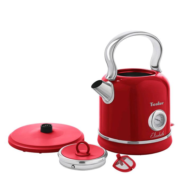 Чайник электрический Tesler KT-1745 RED, металл, 1.7 л, 2200 Вт, ретро, красный - фото 51333385