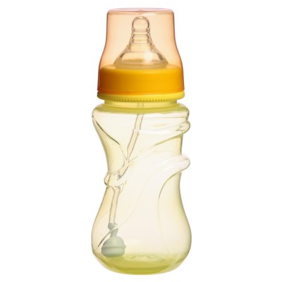 Бутылочка для кормления, широкое горло, средний поток, 300 мл., цвет желтый, +3мес