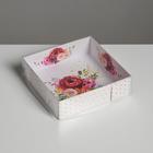 Коробка для макарун с PVC крышкой «Цветы», 12 х 12 х 3 см - фото 9052205