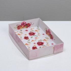 Коробка для макарун с PVC крышкой «Цветы», 17 х 12 х 3 см