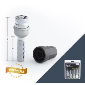 

Болт секретный M14x1,5, 80/47, hex17-hex19, сфера R14, хром, 4 шт +2 ключа