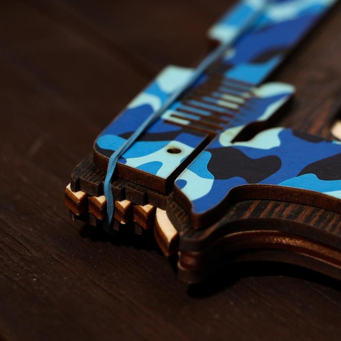 Сувенир деревянный «Резинкострел, синий камуфляж» + 4 резинки - фото 1890965439