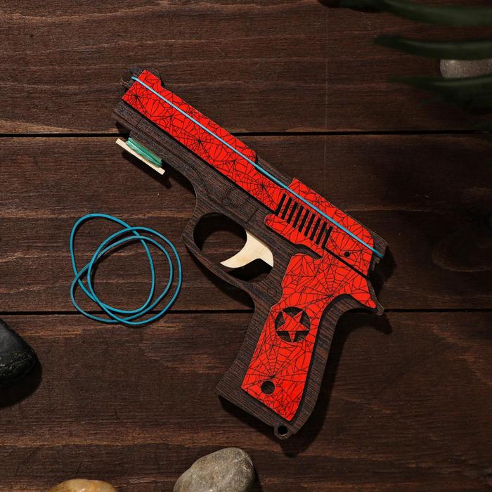 Сувенир деревянный «Резинкострел, красный гранит» + 4 резинки - фото 1908593034