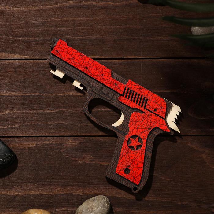 Сувенир деревянный «Резинкострел, красный гранит» + 4 резинки - фото 1908593035