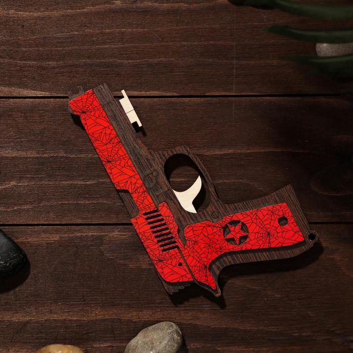 Сувенир деревянный «Резинкострел, красный гранит» + 4 резинки - фото 1889484317