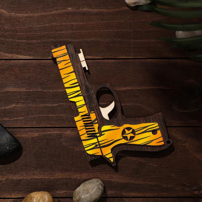 Сувенир деревянный «Резинкострел, жёлтые линии» + 4 резинки - фото 1890965450