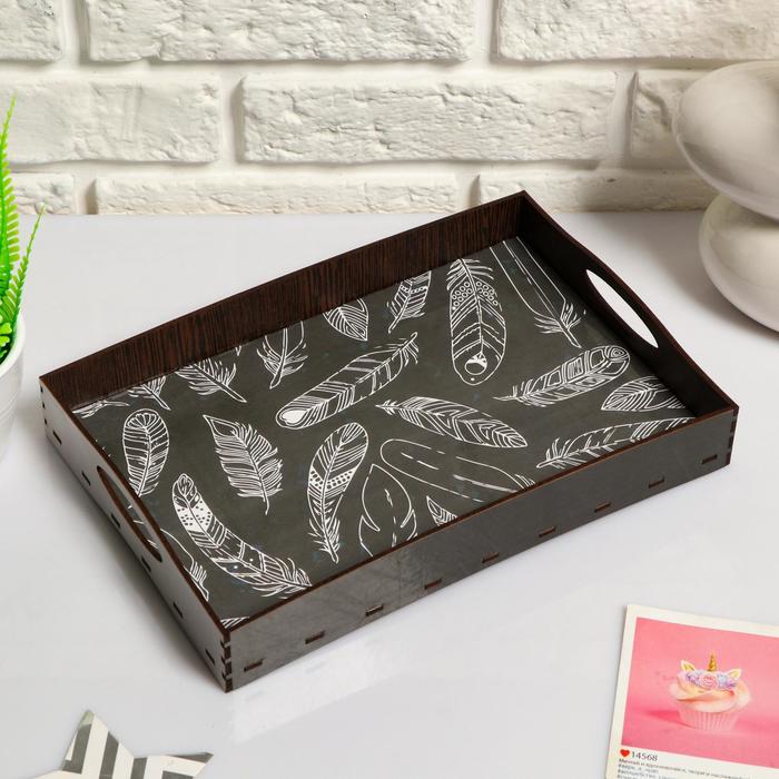 Поднос с ручками Дарим Красиво «Пёрышки», 30×20×4.5 см, дерево - Фото 1