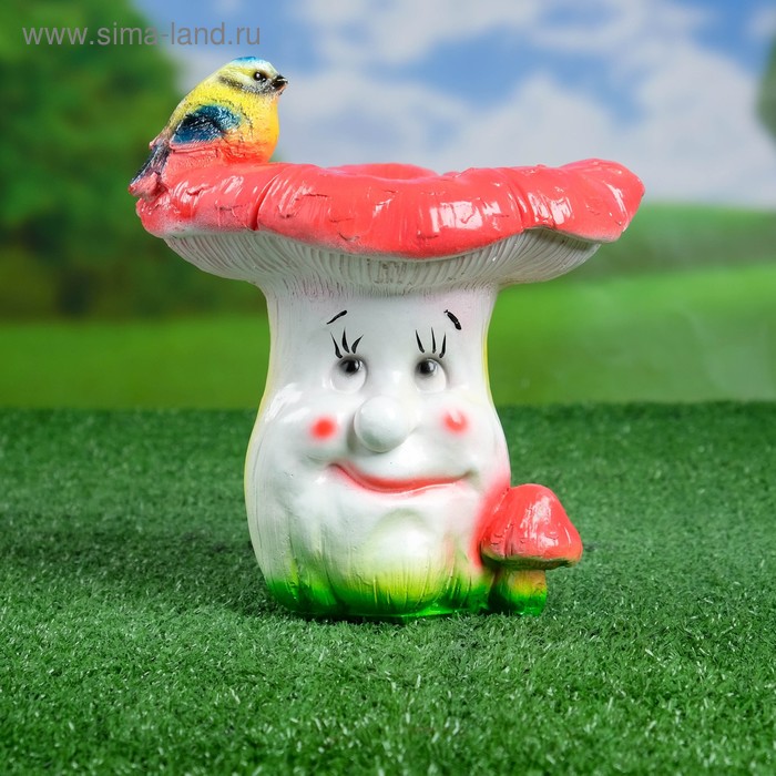 Садовая фигура "Гриб с синичкой" 19х20х21см - Фото 1