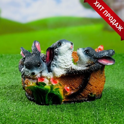 Фигурное кашпо для цветов «Зайцы в лукошке», 20×15×13 см, гипс