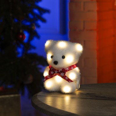 Светодиодная фигура «Медвежонок в бабочке» 9 × 12 × 8 см, флок, батарейки CR2032х2 (не в комплекте), свечение тёплое белое
