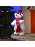 Светодиодная фигура «Мишка в шапке» 18×30×17 см, флок, батарейки ААх2 (не в комплекте), свечение тёплое белое - Фото 6