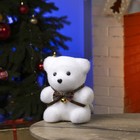 Светодиодная фигура «Медведь с бантиком» 12 × 20 × 7 см, флок, батарейки CR2032х2 (не в комплекте), свечение тёплое белое - фото 6325075
