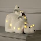 Светодиодная фигура «Пингвины на медведе» 28 × 21 × 15 см, флок, батарейки CR2032х2, свечение тёплое белое - фото 2913275
