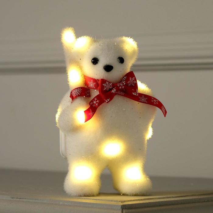 Светодиодная фигура «Медведь с посохом» 9 × 15 × 6 см, флок, батарейки CR2032х2 (не в комплекте), свечение тёплое белое