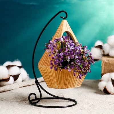 Горшок «Призма» керамический, 250 мл, 12×8.5×14 см, бежевый, на чёрной металлической подставке