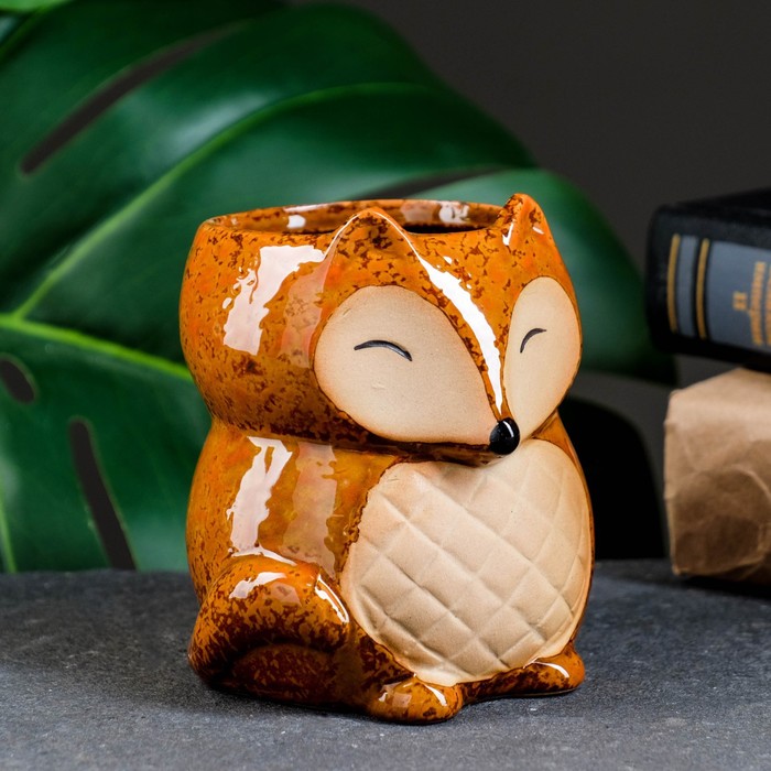 Декоративный горшок для цветов «Лисичка рыжая», 300 мл, 8×7.5×9.5 см, керамический, оранжевый