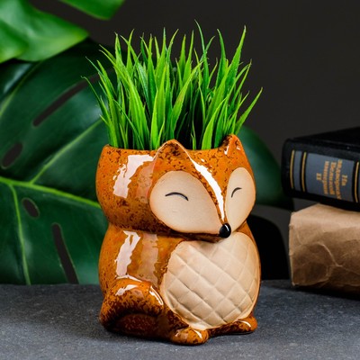 Декоративный горшок для цветов «Лисичка рыжая», керамический, 300 мл, 8×7.5×9.5 см, оранжевый