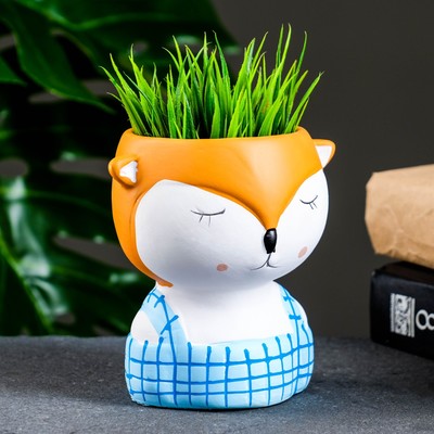 Горшок для цветов «Милая лисичка в голубом комбинезоне» керамический, 300 мл, 6×11 см