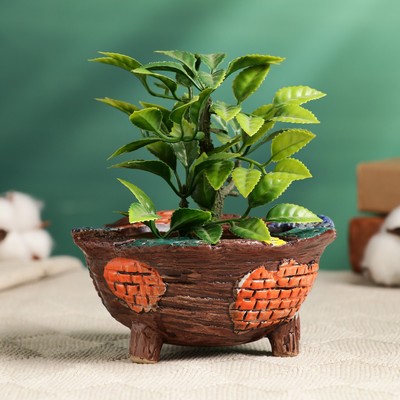 Горшок - бонсайница керамический, 0.3 л, овальный, на ножках, коричневый