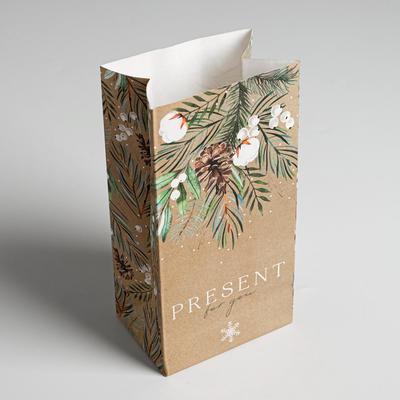 Пакет подарочный без ручек новогодний Present for you, 10×19×7 см